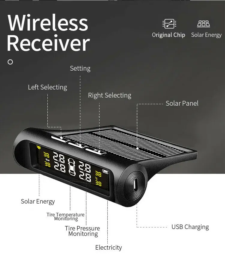 Система контроля давления в шинах с ЖК дисплеем 4 внешними датчиками|Датчик