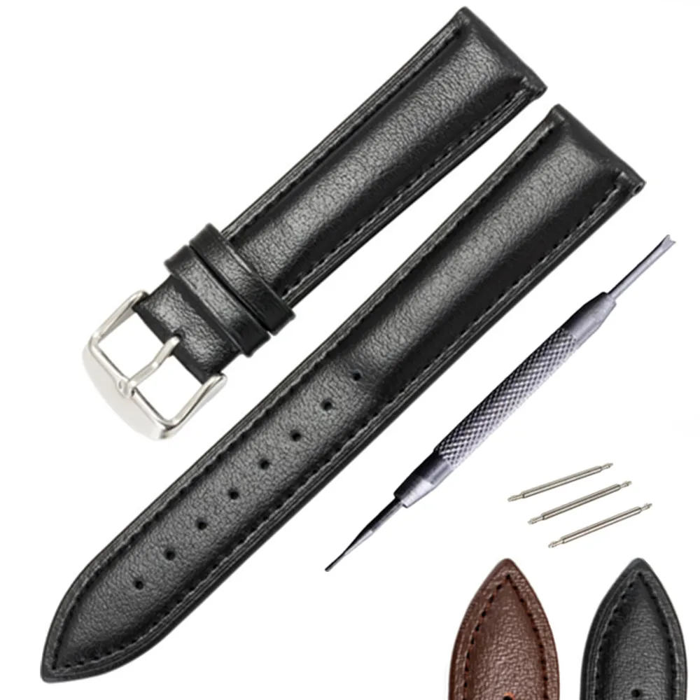 Ремешок из натуральной кожи для мужских и женских часов черный коричневый