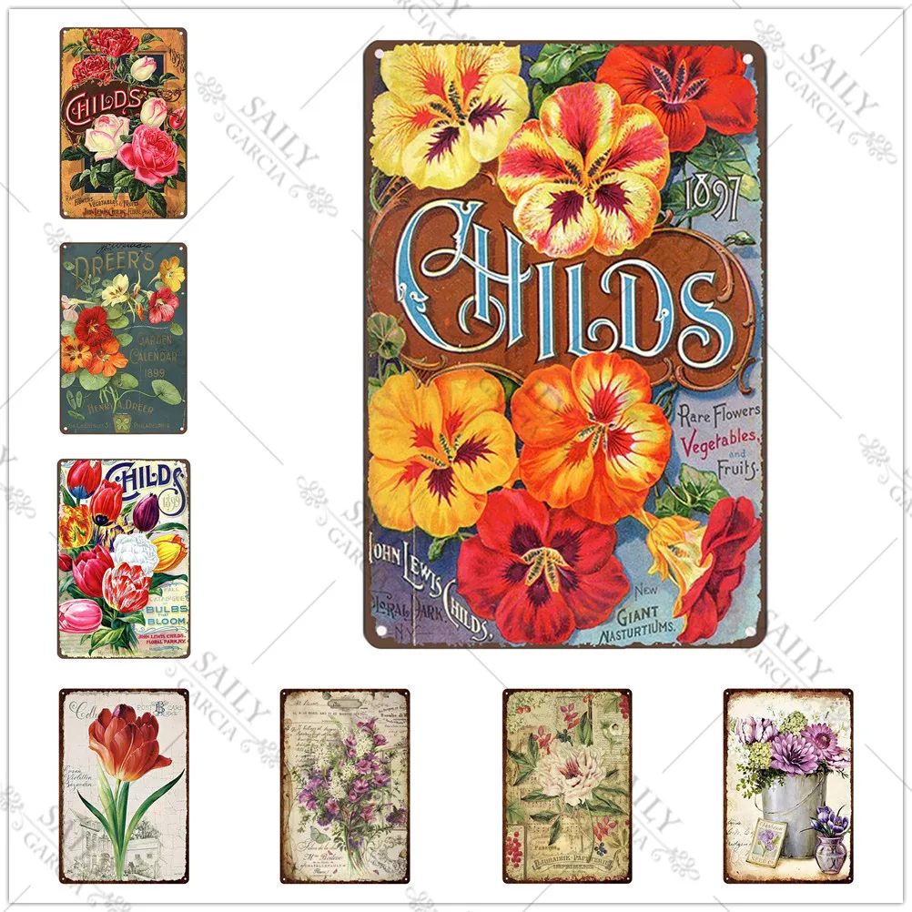 

Rose Tulip Coreopsis Forever Bloom Flower Retro Vintage Metal Plate Decoration Wall Decor Tin Metal Sign Poster for Florist Home