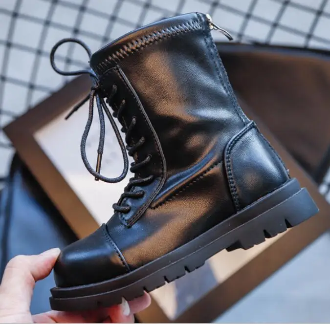 

Children's Casual Martin Boots Fashion Soft Sole Black Leather Plush Boots Kids Shoes 2020 Autumn Winter Boys Girls Boots Shoes