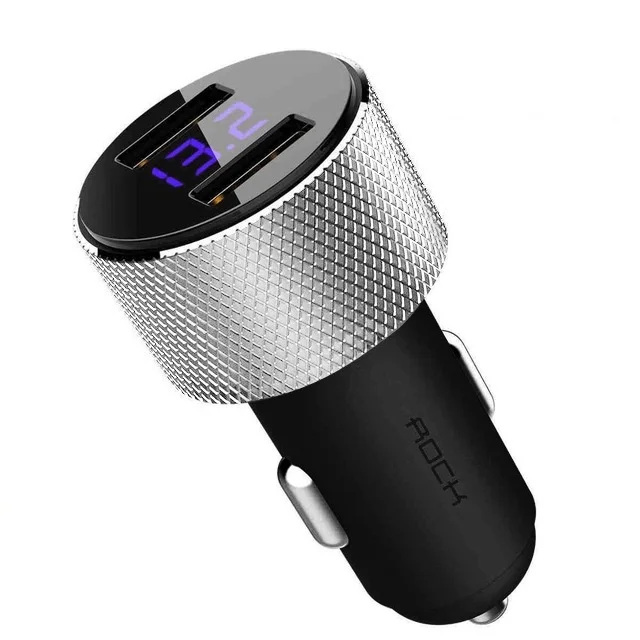 ROCK 3.4A Mini Dual USB Автомобильное зарядное устройство светодиодный дисплей Универсальный мобильный телефон планшет быстрая зарядка Usb зарядное устройство для автомобиля 2 Usb адаптер - Тип штекера: Black Car Charger