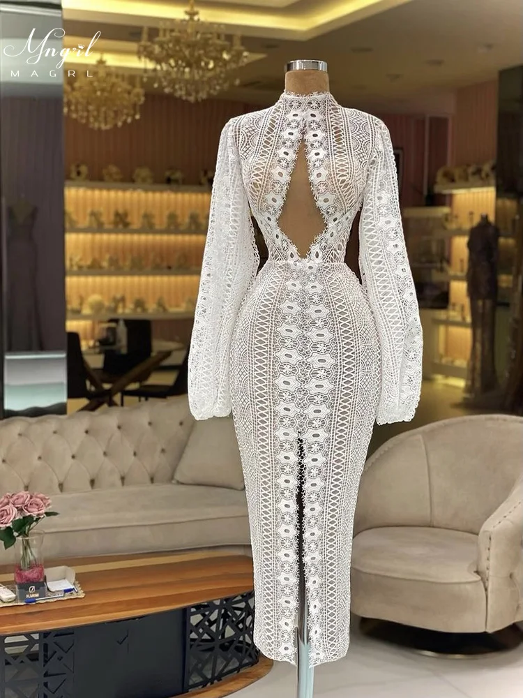 

MNGRL Luxury Evening Dress One-shoulder Long Sleeves Hand-applied Diamonds Glittering 2021 New Evening Dress Party Dress