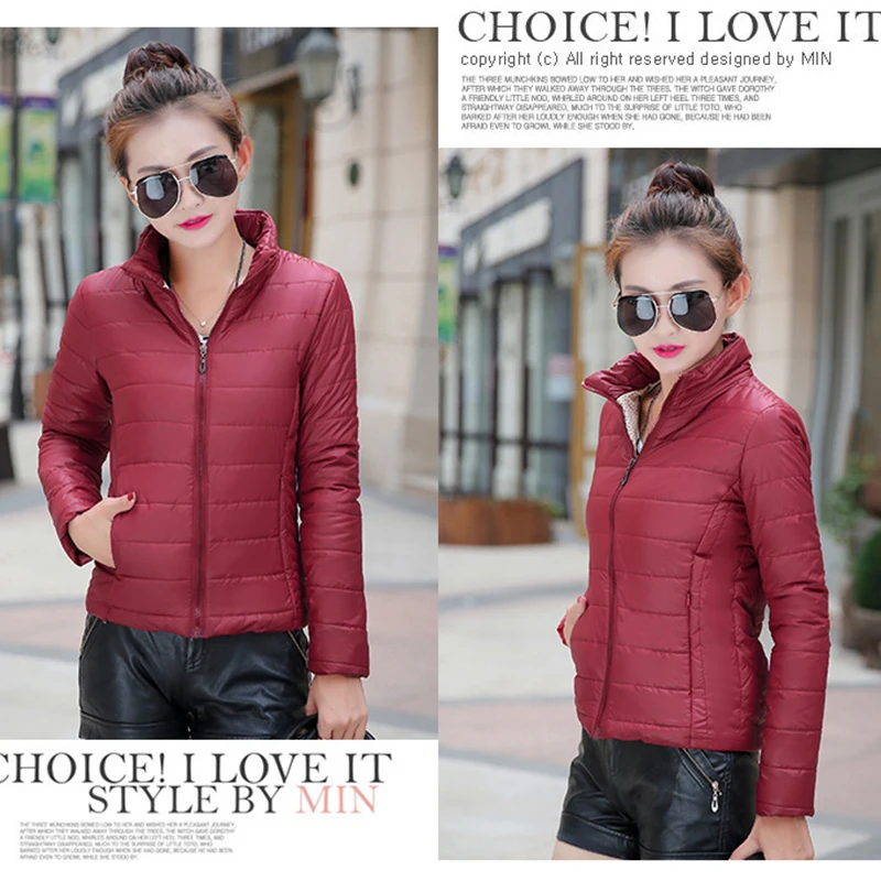 2020 новый стиль женская тонкая куртка бордовый цвет теплая парка с хлопковой