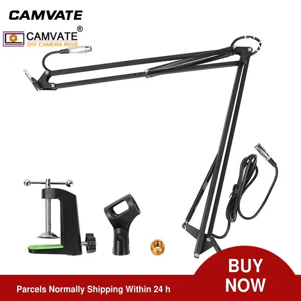 

CAMVATE Adjustable NB-39 Microphone Suspension Scissor Arm Stand With C Clamp Base & Microphone Cable For Mic &Table Mounting