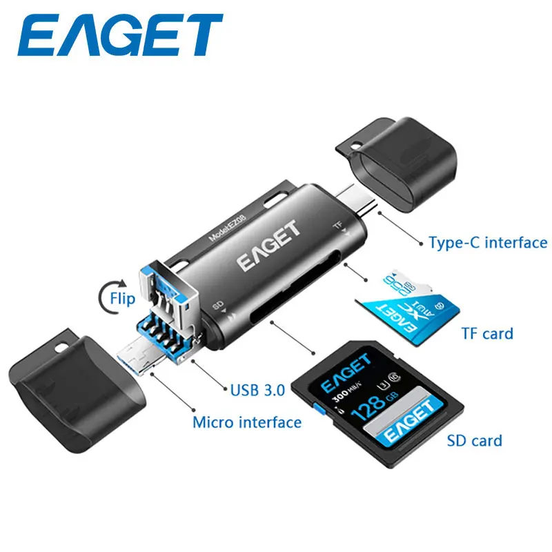 EAGET EZ08 кардридер USB 3 0 Type C для SD Micro TF адаптер ноутбуков Аксессуары OTG смарт память
