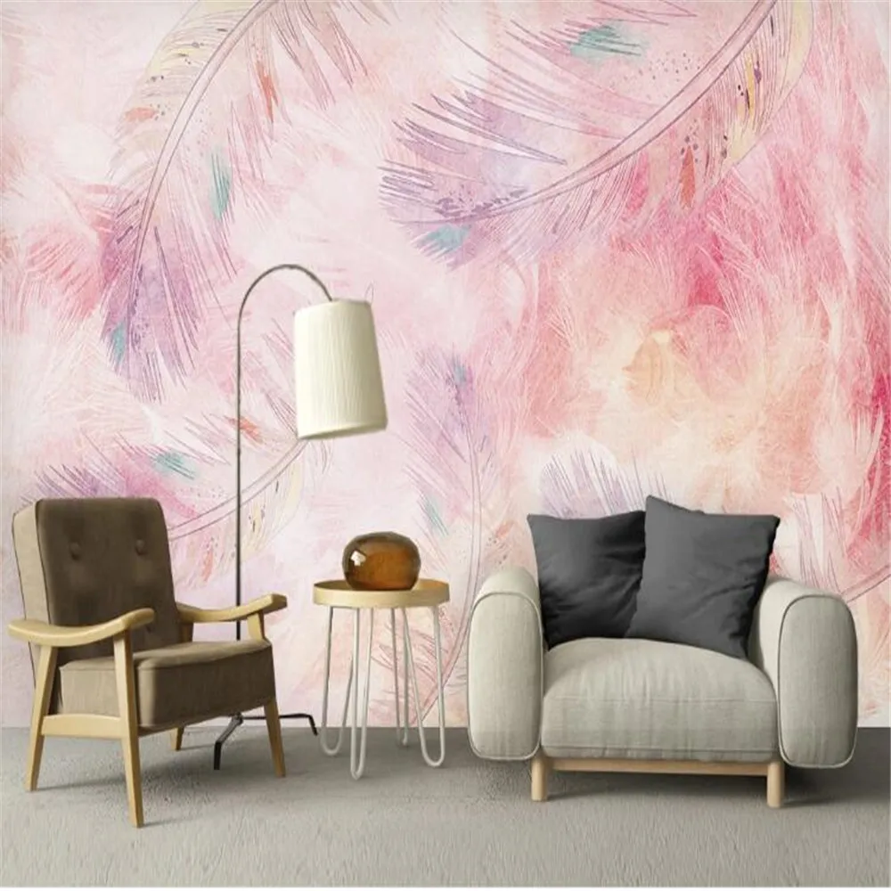 Milofi rosa fjærmaleri tapet personlighet veggmalerier bakgrunnsvegg |