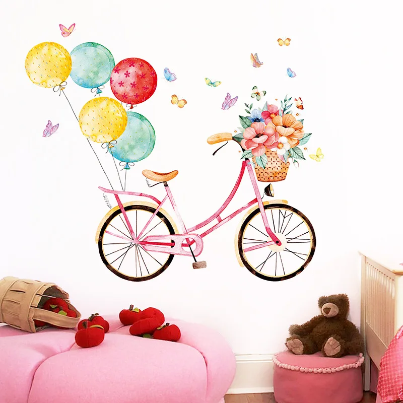 

Multicolor Balloon Bicycle Wall Stickers For Kids rooms Girls room Wall Decor PVC Wall Decals Room Decoration Murals Home Decor