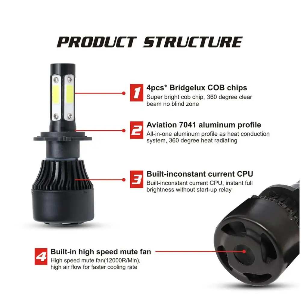 Новинка автомобильная светодиодная лампа H7 4 стороны 100 Вт 6500 лм H4 9005 K H11 9006 HB3 9004 9007