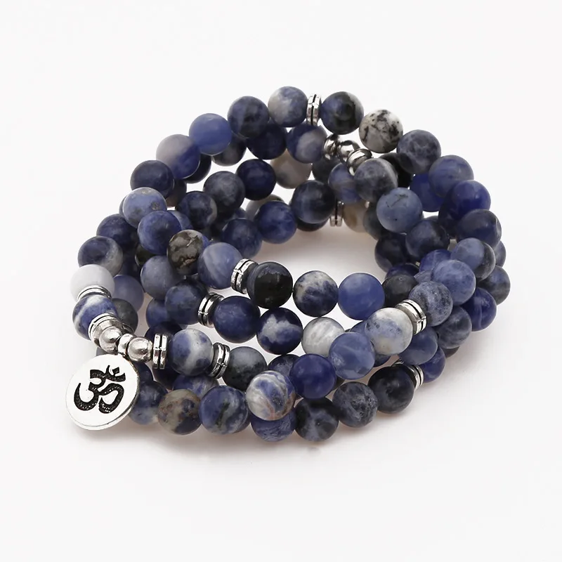 5 Wraps Blue Stone Lotus Jewelry Trendy 108 Mala Yoga Bracelet or Necklace Om Charm Aquamarines | Украшения и аксессуары