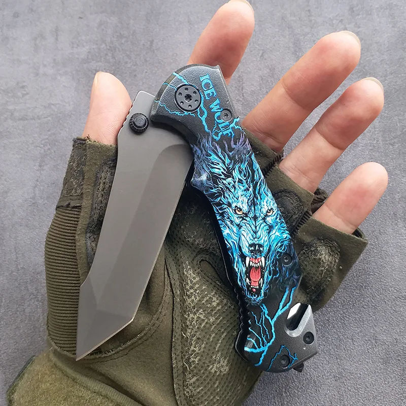 Бесплатная доставка 3D ледяной Волк тактический складной нож алюминиевая
