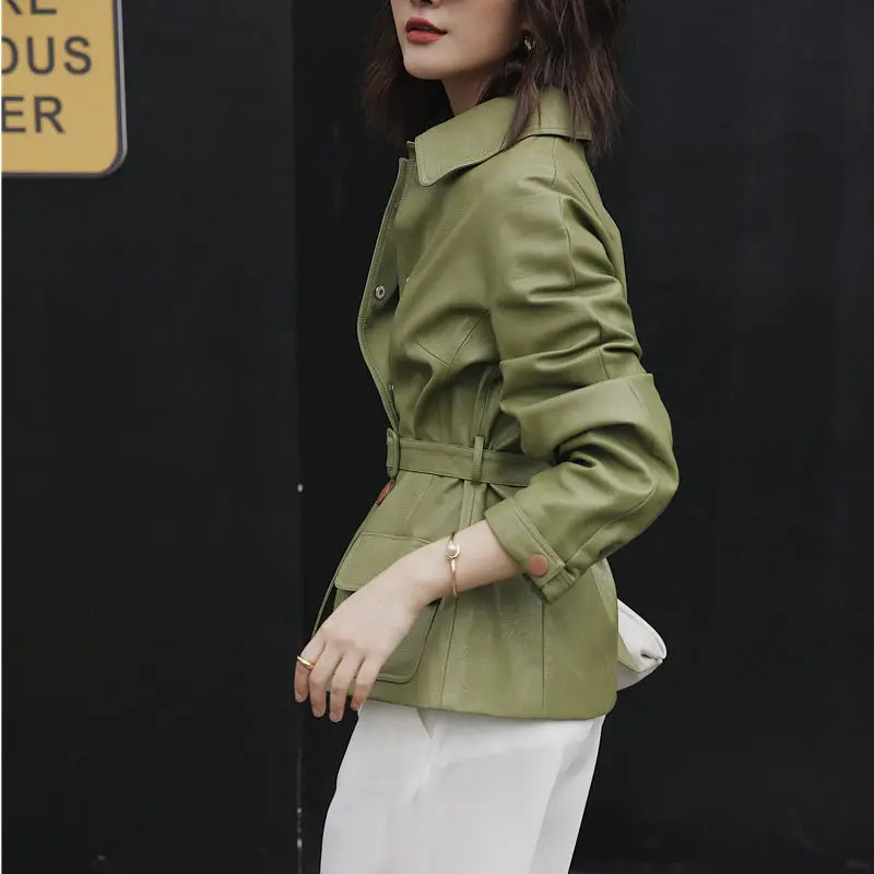 Hzirip с авокадо зеленой искусственной кожи винтажные куртки шикарная Женская