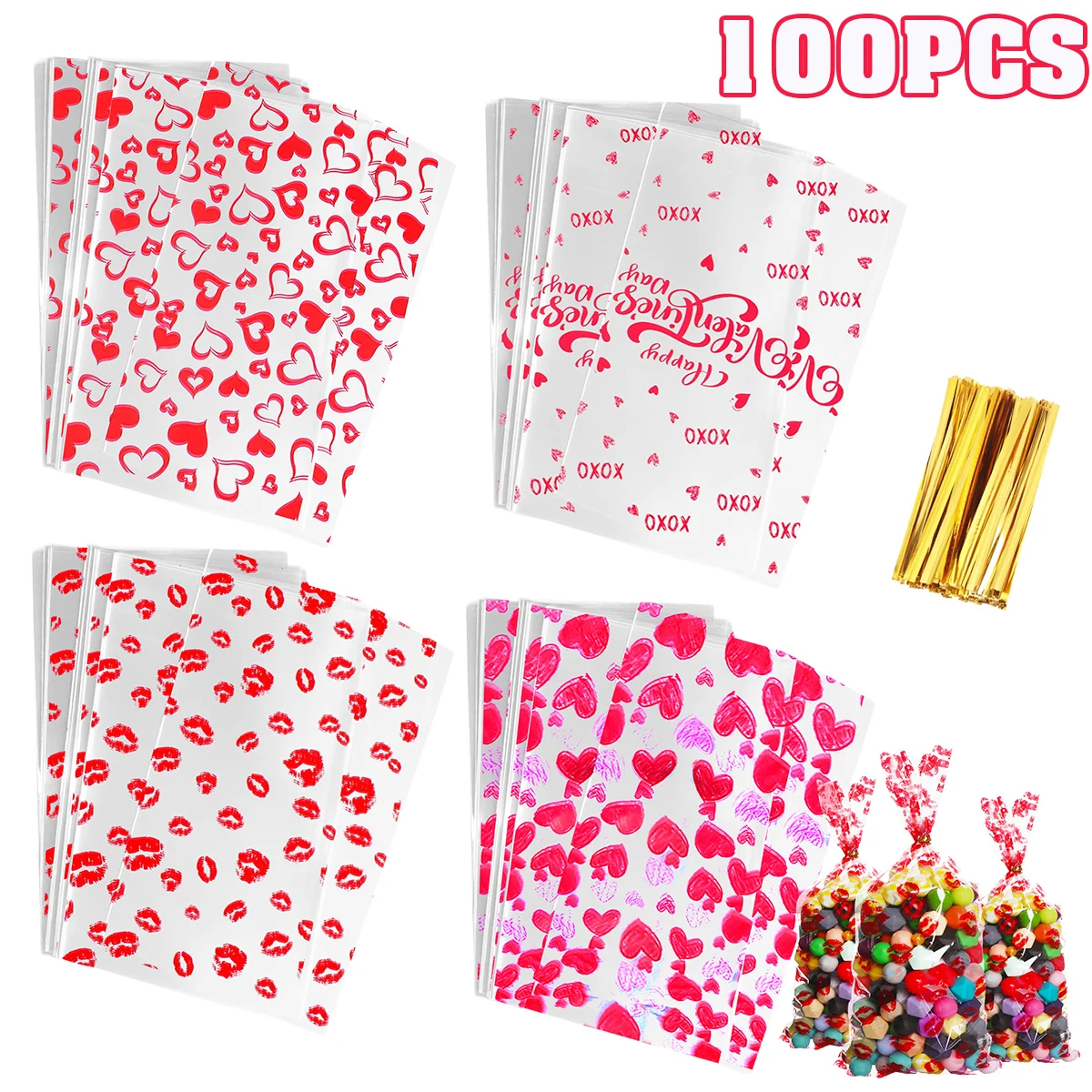 

100 шт., целлофановые пакеты в виде сердца