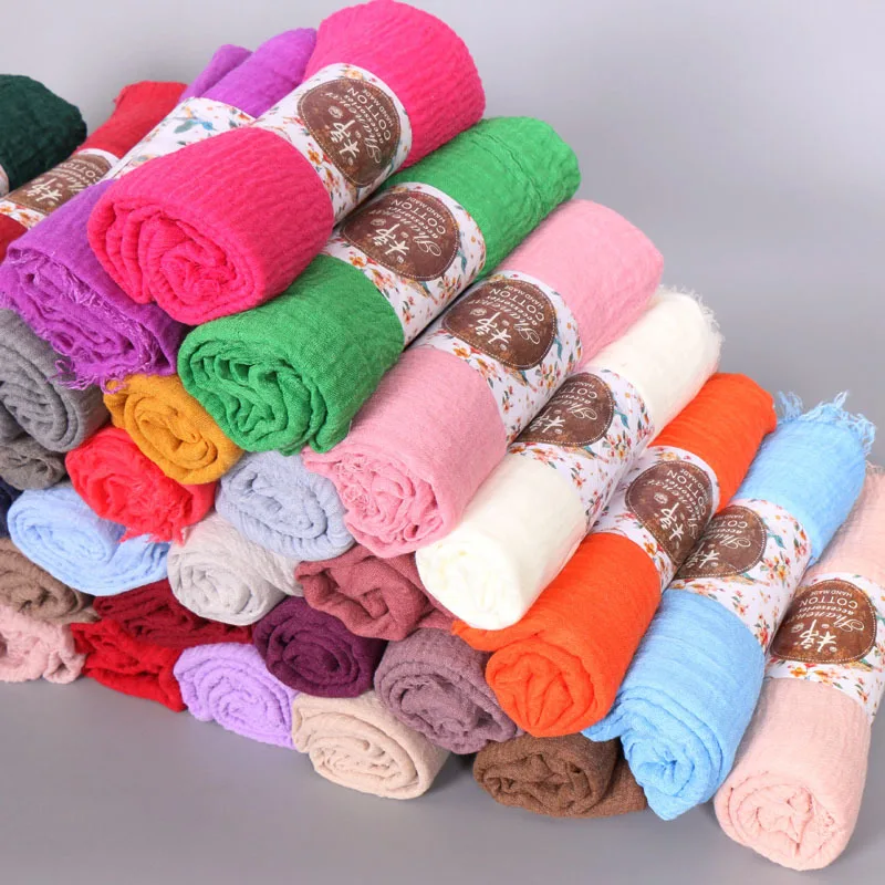

10pcs/lot Plain Wrinkle Wrap Cotton Viscose Long Shawl Scarf Women Crinkle Hijab Shawl Muslim Head Hijab scarf wholesale