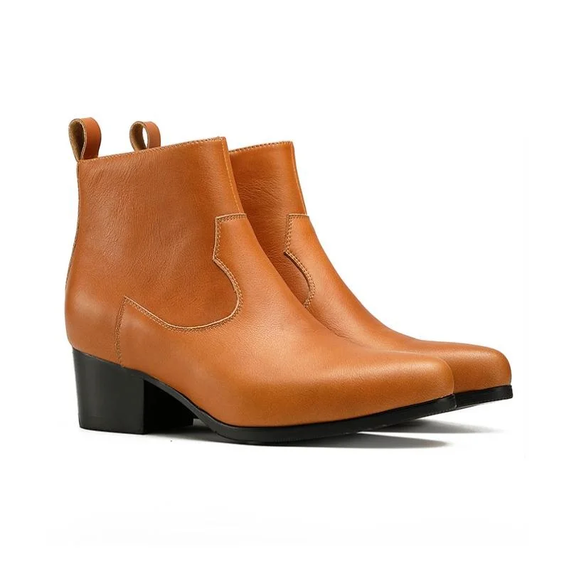 

Autumn Winter High Heel Genuine Leather Ankel Boots Men Daily Buisness Office Work Height Increase Pointed-Toe Boots Black Brown