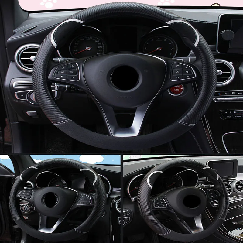 100% углеродный кожаный чехол на руль автомобиля для Mitsubishi Lancer 10 ASX Pajero X Ford Focus 2 3 Fiesta