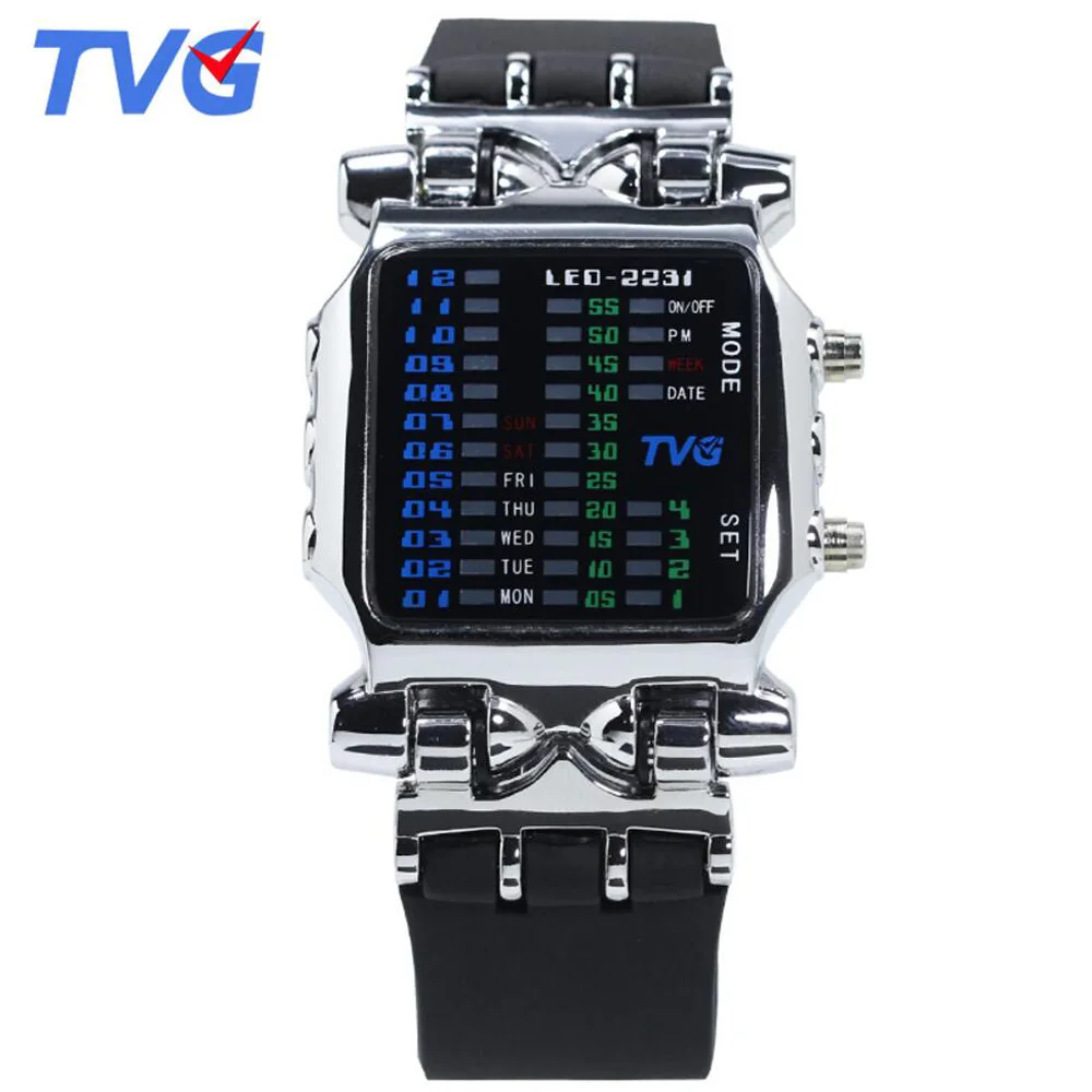 Новинка 2020 TVG мужские часы модные спортивные светодиодные цифровые с силиконовым