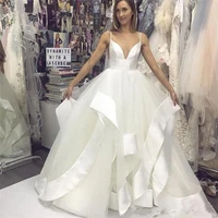 2020 newest wedding dresses robe de mariee a line v neck backless tiered spaghetti straps bridal dresses tulle vestido de novia