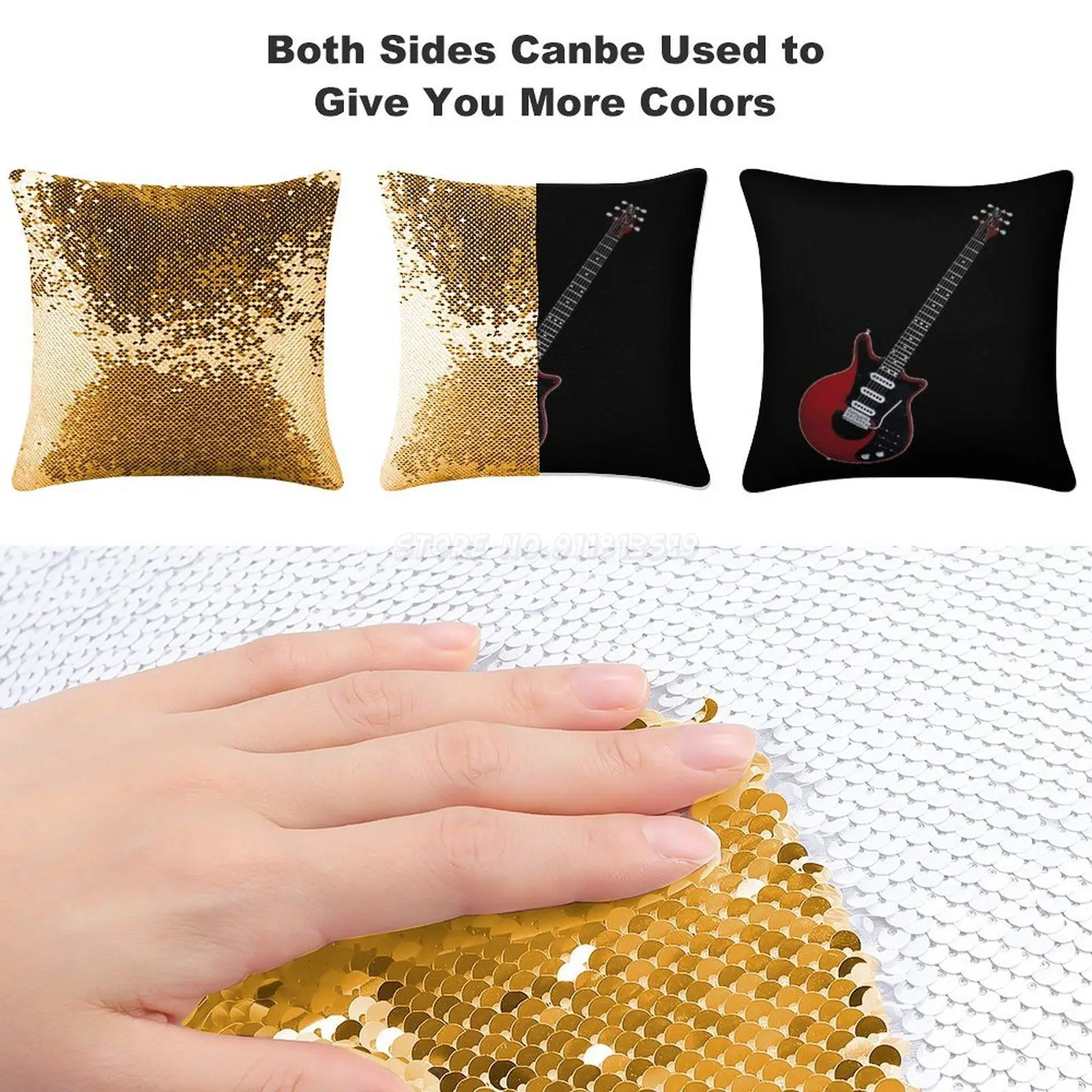 Brian May Sequin Pillowcase Magical Cushions Cover 40X40cm Mermaid Music Guitar Electric Acoustic Bass Amplifier Instr |