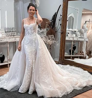 vestidos de mairee detachable skirt wedding dresses vintage mermaid tulle lace applique luxury bridal gowns custom made