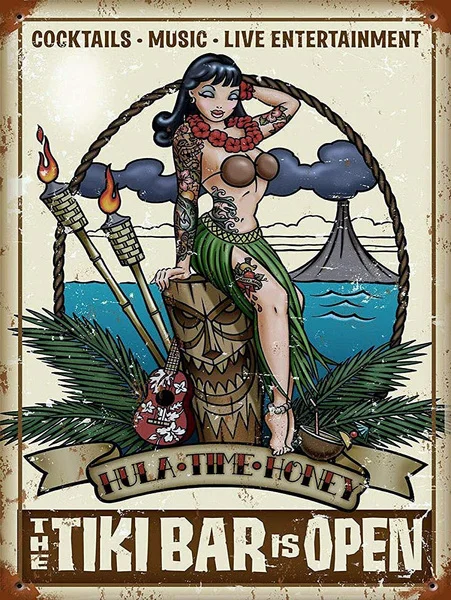 

Tiki Bar Open Vintage Retro Decor Metal Tin Sign 8x12 Inch