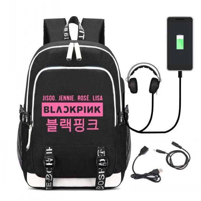 WISHOT KPOP Черный Розовый Дженни Лиза рюкзак на плечо дорожная школьная сумка светящаяся Повседневная зарядка через usb сумки для ноутбука - Цвет: 1