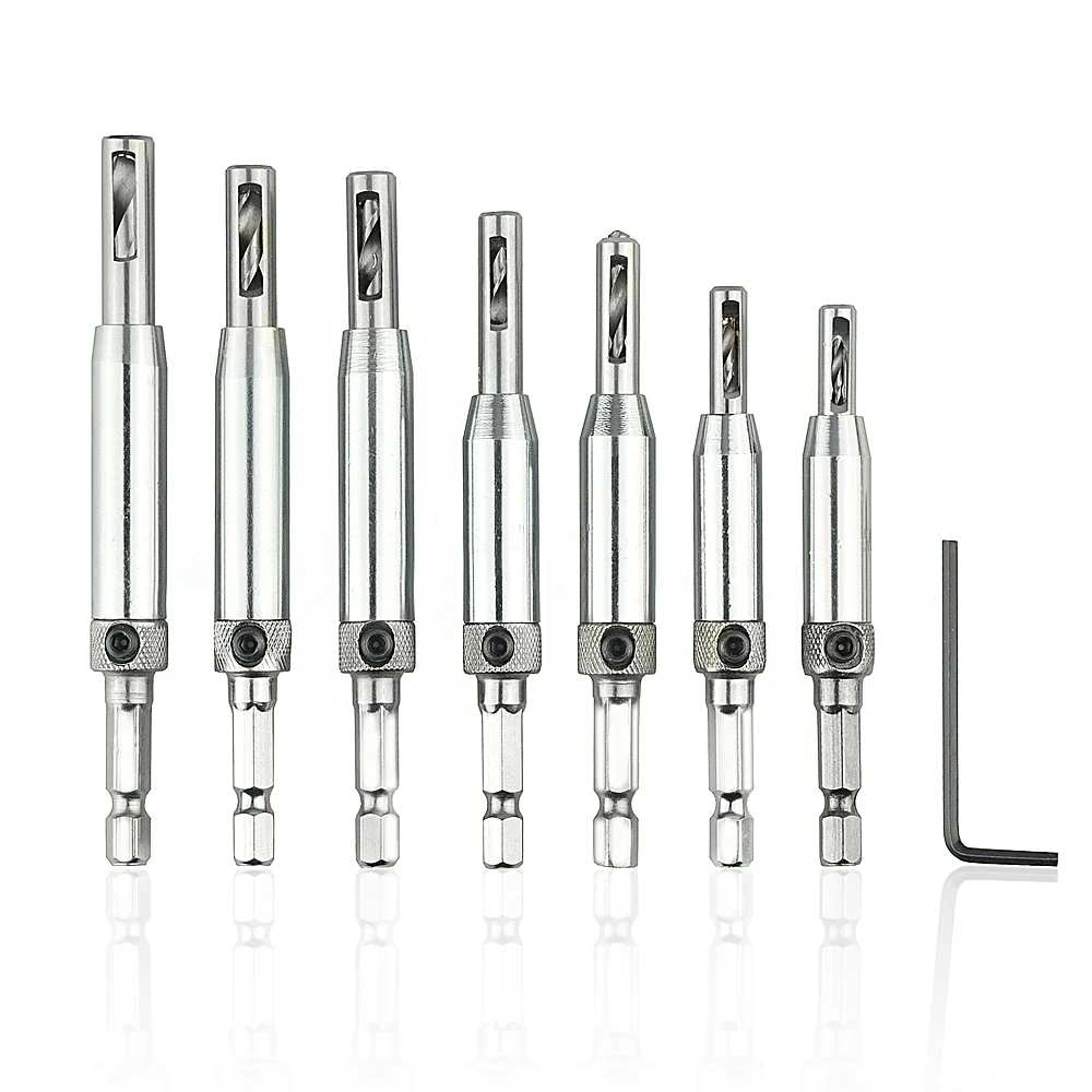 Silver Drill Bits NEWACALOX 7 шт./лот HSS петля отверстие открывалка плотник Дырокол расширение шесть шестигранные сверла для двери/окна аксессуары питания - Цвет: Silver Drill Bits