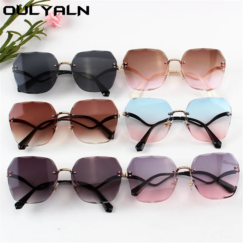 

Oulylan Women Rimless Gradient Sunglasses Fashion Brand Design Trimming Framless Sun Glasses Ladies Retro Curved Temples Eyewear