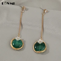 fashion sliver 925 women earrings green jade emerald gemstone long drop earrings wedding party gift flower fine jewelry pendant
