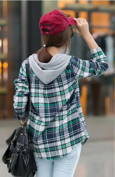 AYAOAT M XXL 2019 senhoras blusas verão dois bolsos casuais hoodies de algodão xadrez camisas femininas femininas|Рубашки| |