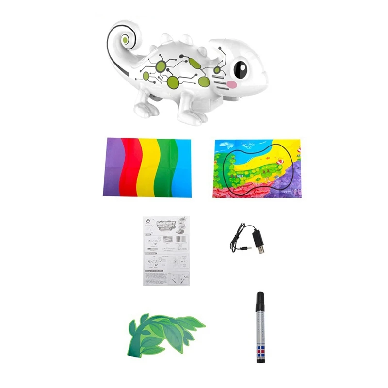 

Inductive Chameleon Toy Change Sound and Body Color According to Environment Follow Draw Black Line Track Magic Dinosaur