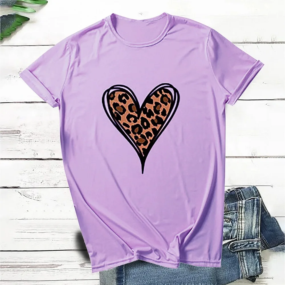 

2021 New T-shirts Heart Shape Print Summer Short Sleeve T Shirt Women Oversized O Neck Causal Tee Tops Casual Clothing