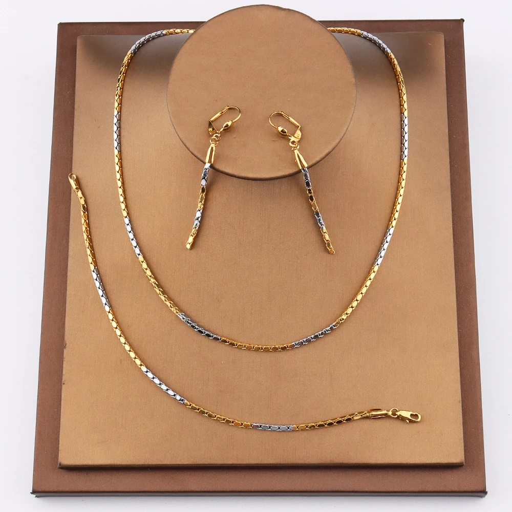 

Luxury African Jewelry Sets For Women Wedding Earrings Dubai Bridal Dance Party Gift Bracelet Thin Chain Necklace Fashion Bangle