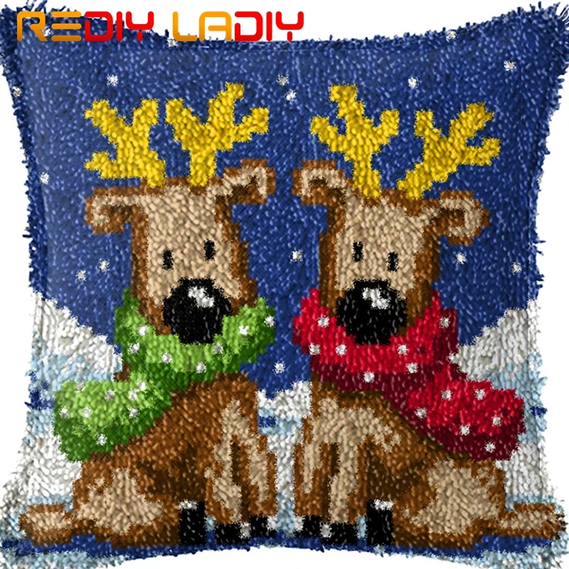 

Latch Hook Kits Make Your Own Cushion Christmas Deers Printed Canvas Crochet Pillow Case Latch Hook Cushion Cover Hobby & Crafts