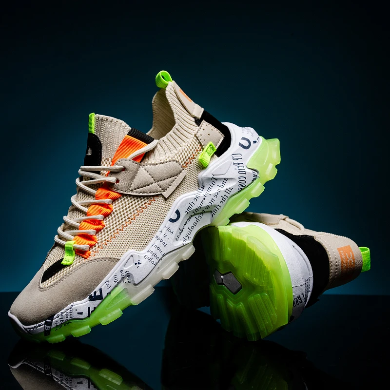 

Men's running shoes sneakers elastic soles soft and comfortable jogging outdoor sports and leisure cool thick-soled casual shoes