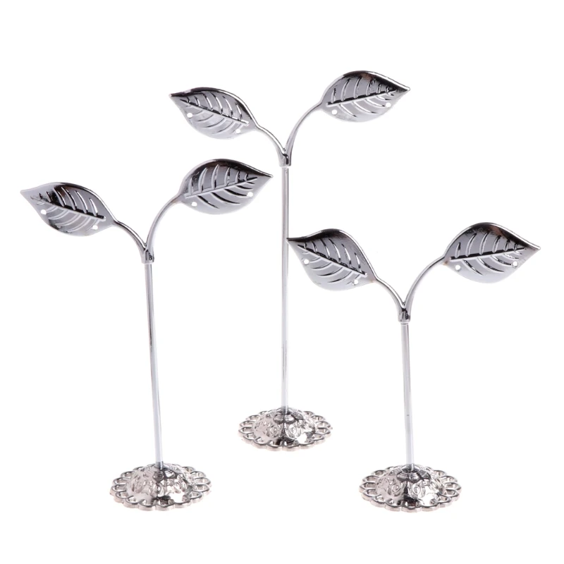 

Earring storage rack Earring display stand eardrop Ear studs 3 Pcs Alloy Leaf Shape Showcase Jewelry jewellery Organizer Holder