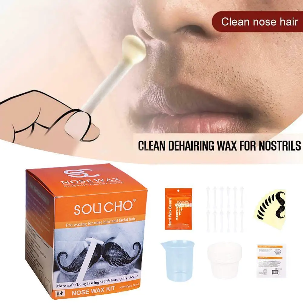 

Portable Painless Nose Wax Kit For Men Women Nose Hair Removal Wax Set Paper-Free Nose Hair Wax Beans Cleaning Wax Kit 50g