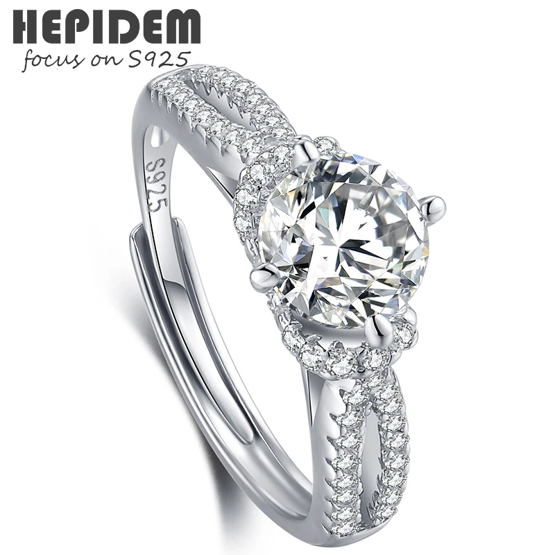 

HEPIDEM 100% Really 1ct 6.5mm D Moissanite 925 Sterling Silver Rings Diamond Test Passed Jewelry Women S925 Wedding Gift H032