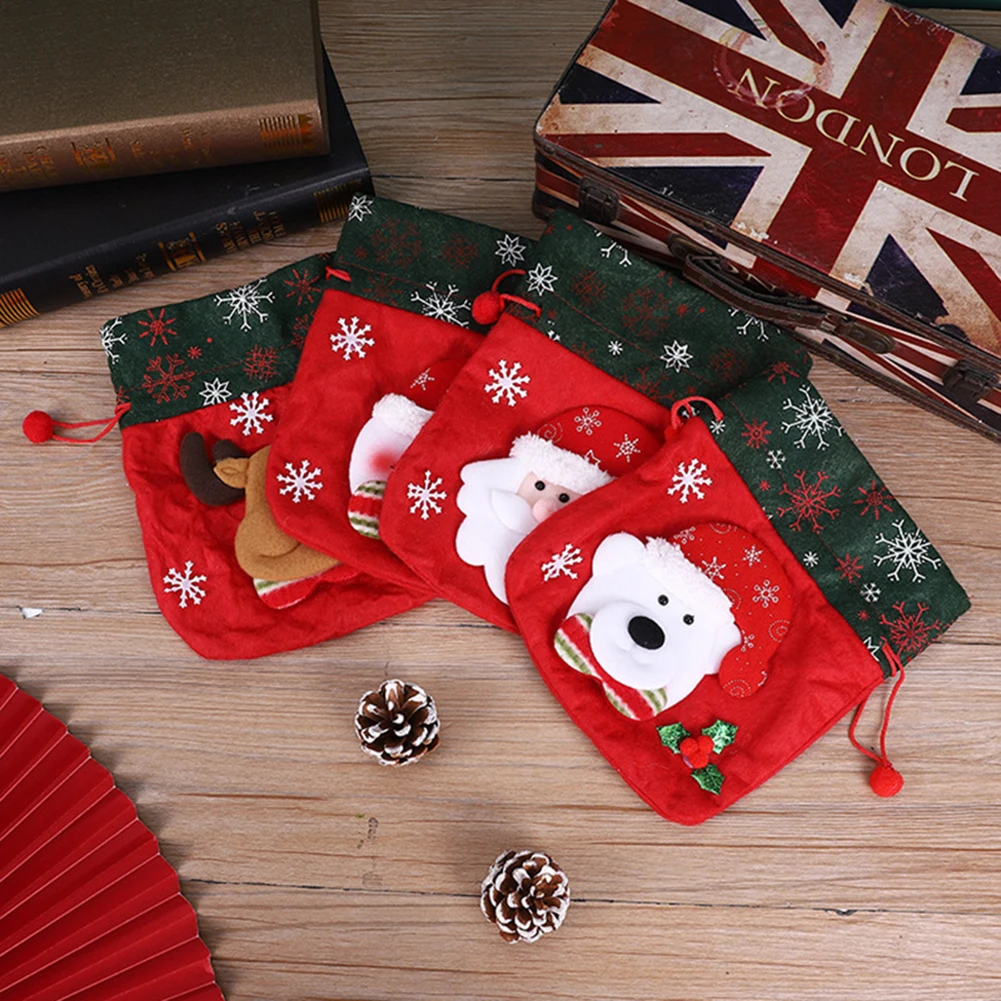 

Cute Children Christmas Gift Bag Santa Claus Snowman Deer Bear Candy Bags Xmas Party Decoration