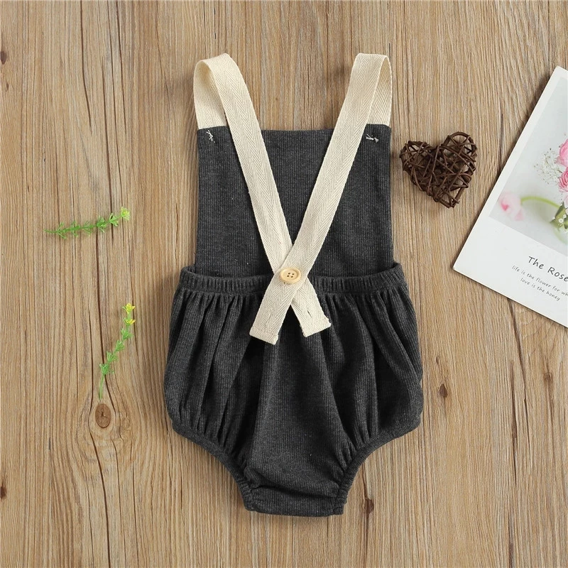 

Toddler Baby Rainbow Embroidery Ribbed Bodysuit, Infants Sleeveless Suspender Romper, Square Collar Button Decoration Clothing