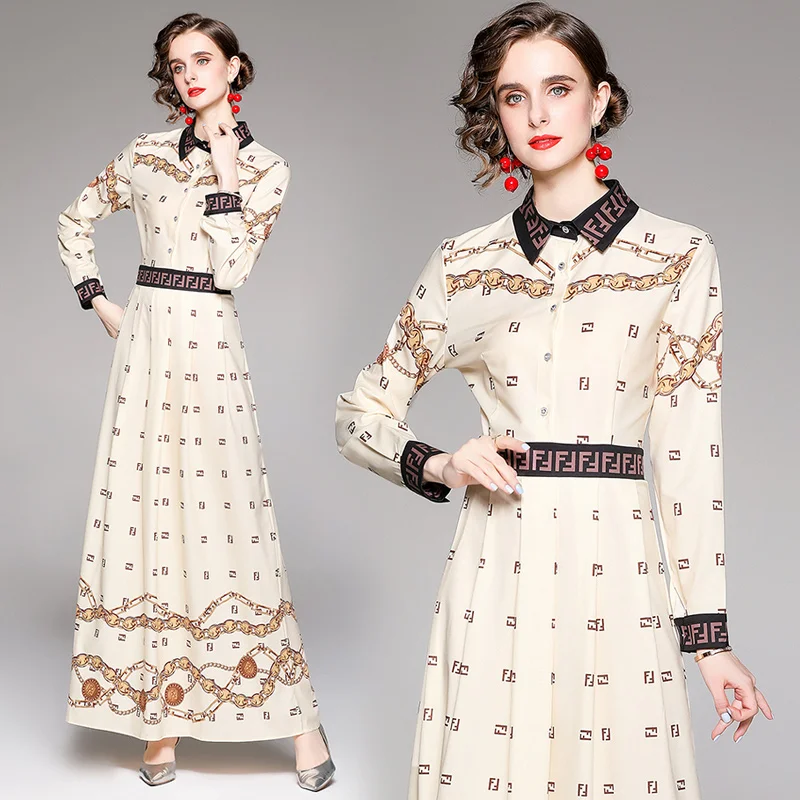 

Женское платье-рубашка с длинным рукавом, элегантное дизайнерское платье макси в европейском и американском стиле для офиса, в английском, ...