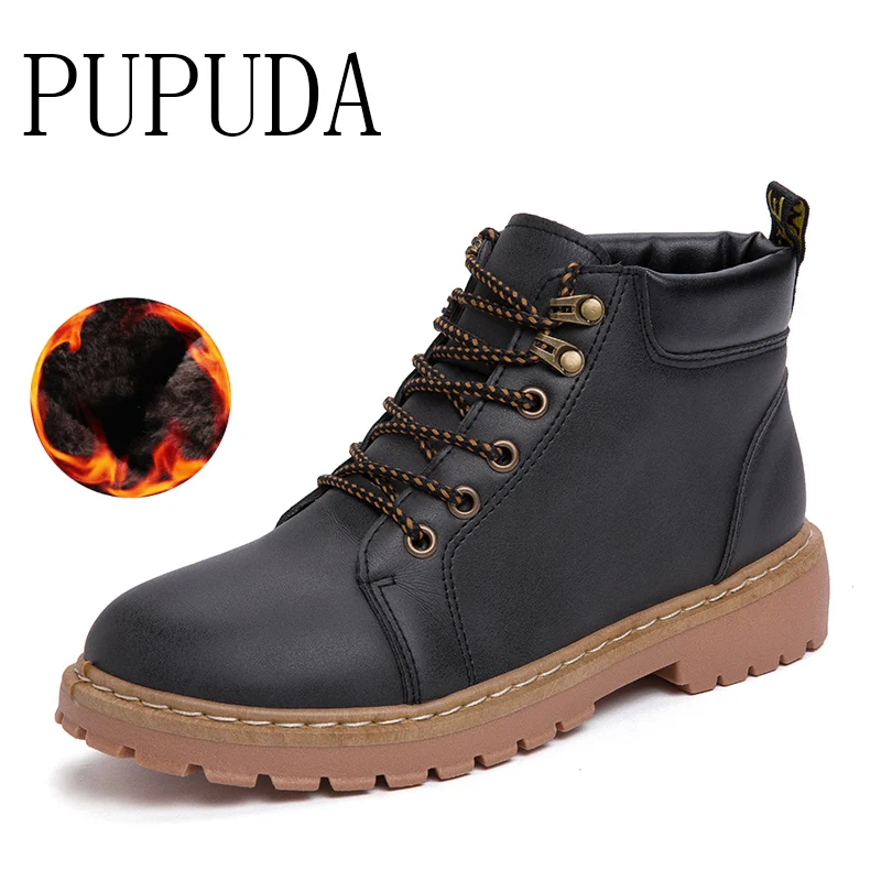 Мужские классические зимние ботинки PUPUDA черные повседневные ковбойские с