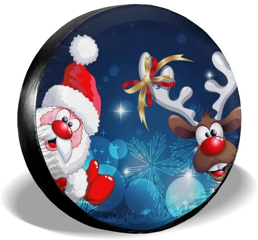 

Dujiea Merry Christmas Santa Claus Deer Spare Tire Cover, Universal Wheel Tire Cover Waterproof Dust-Proof Tire