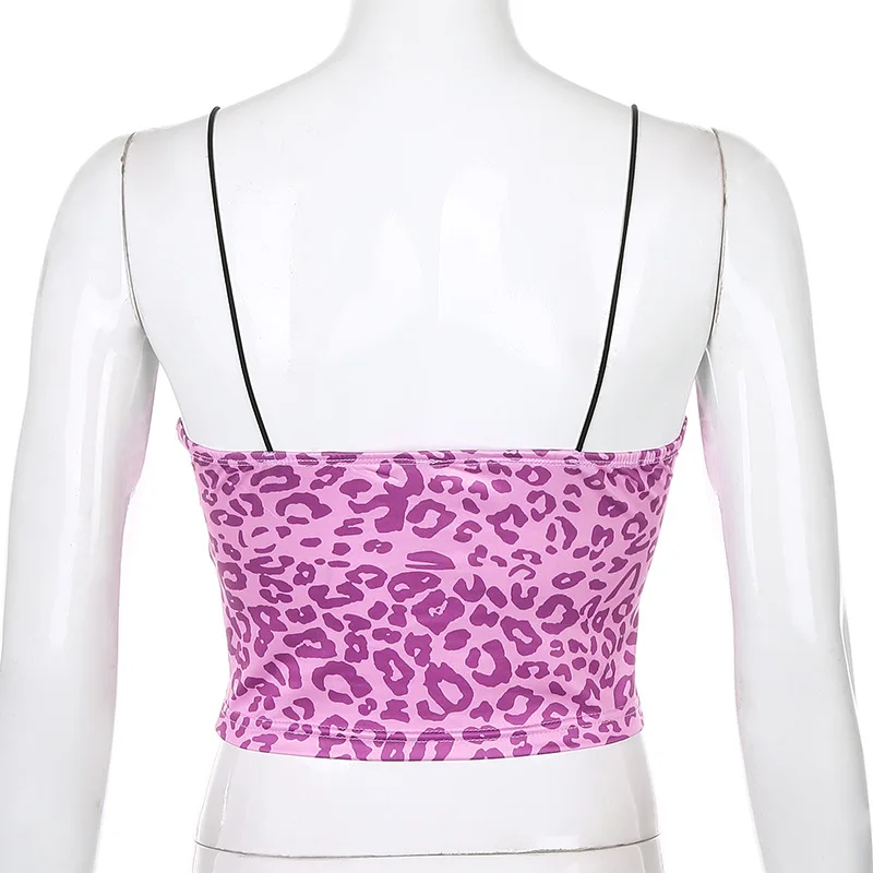 

Sexy Lace Up V-neck Backless Spaghetti Strap Top E-girl Purple Leopard Print Camisole Y2K Summer Sleeveless Crop Top Femme 2020