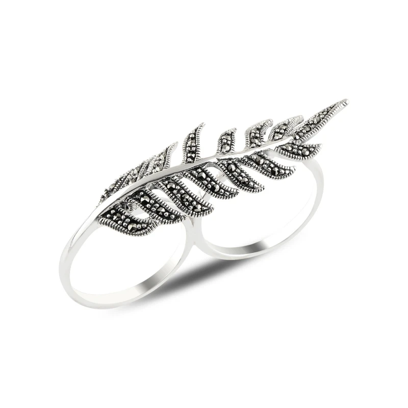 

Silverlina Silver Leaf Marcasite Cubic Zirconia Two Finger Ring