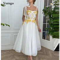 verngo 2021 elegant white a line evening dress with tied straps gold floral ankle length prom party gowns formal dress