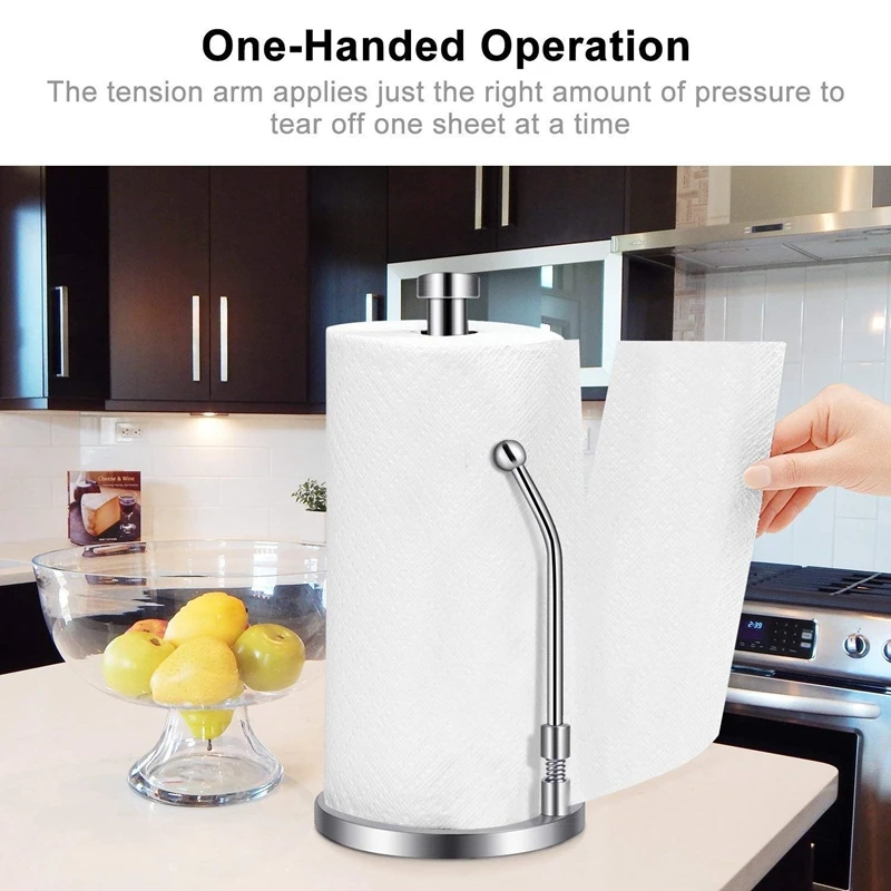 

NEW-Paper Towel Holder Stainless Steel Standing Tissue Holder One-Handed Tear, Perfect Modern Design for Kitchen Keeps Kitchens