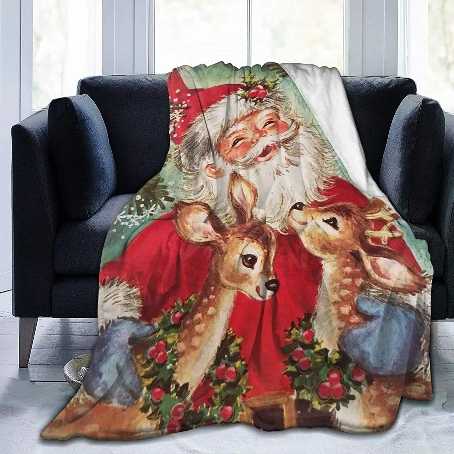 

Dujiea Christmas Vintage Santa Fuzzy Flannel Blanket Throw 40"X50", Super Soft Lightweight Blanket Throw for Couch Chair Sofa