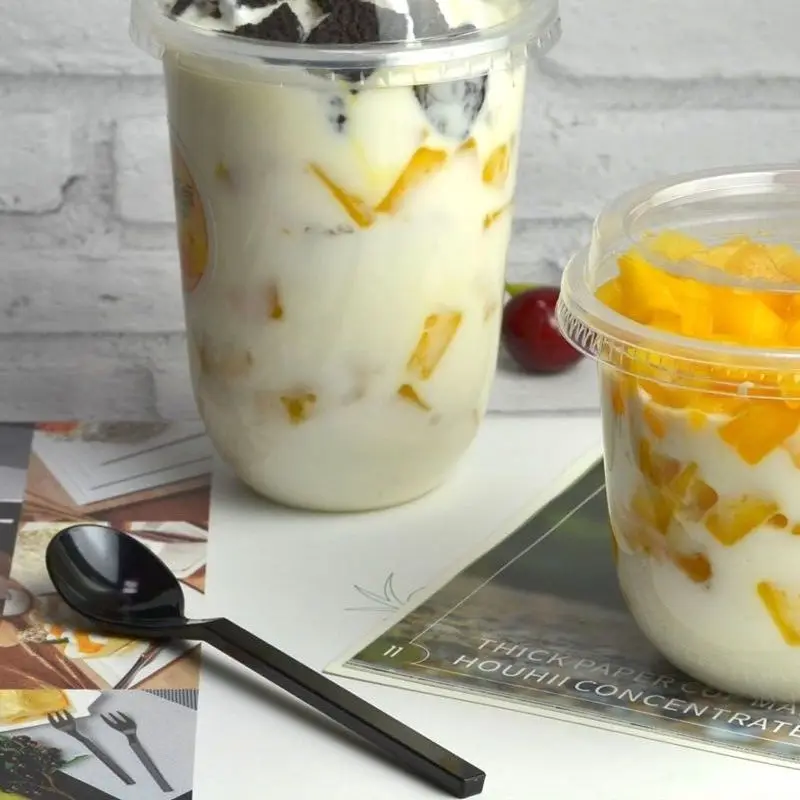

100pcs 13.5cm Yogurt spoon disposable plastic coffee ice cream dessert mousse cake fork spoon take-away Cutlery spoon