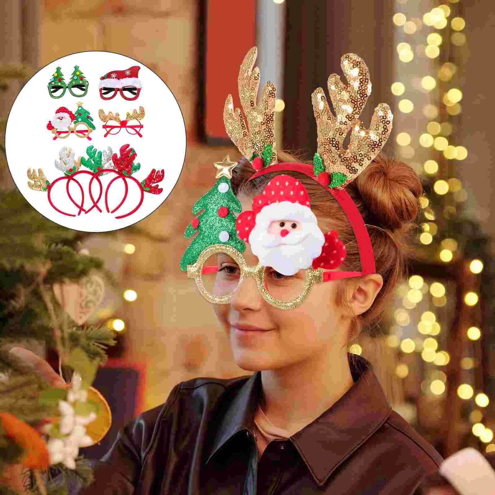 

1 Набор креативных рождественских очков, декоративные оправы для очков, украшения на голову для рождевечерние