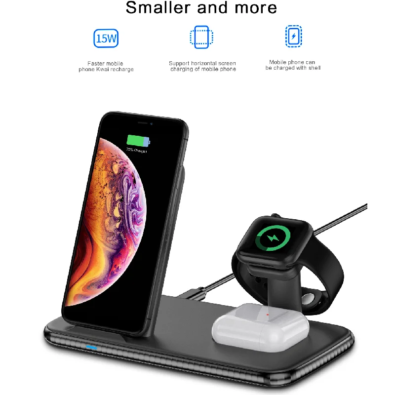 

Qi 3 in 1 wireless charger 15 High Power Fast Charging Stand Chargers for iphone 11 xr 7 8plus for apple watch 5 4 3 2 1 airpod